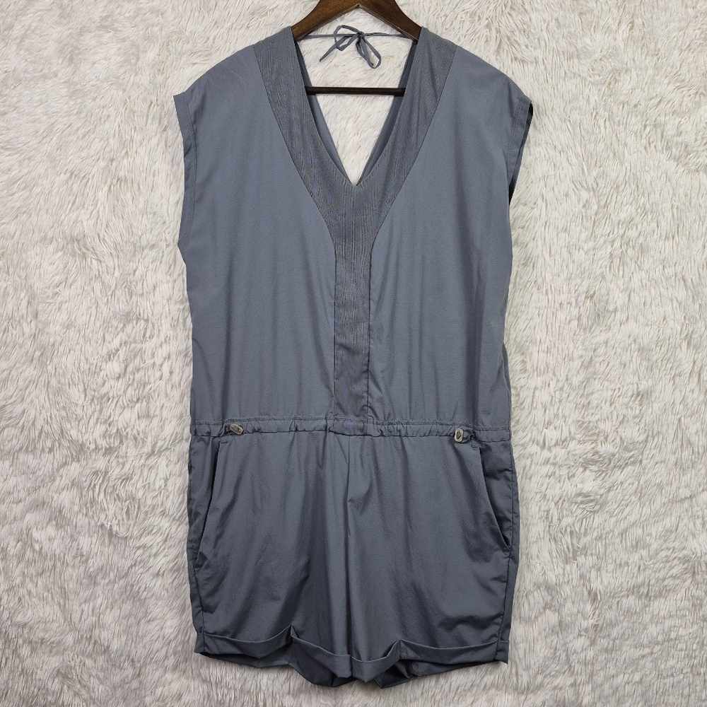 Indygena ESI Romper Stretch Nylon Mesh V-Neck Sz L‎ Drawstring Waist Slate Blue